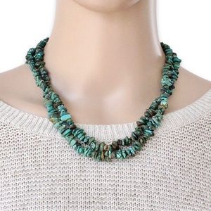 Vintage Genuine Turquoise Nugget Beaded Necklace Double Strand Sterling Silver